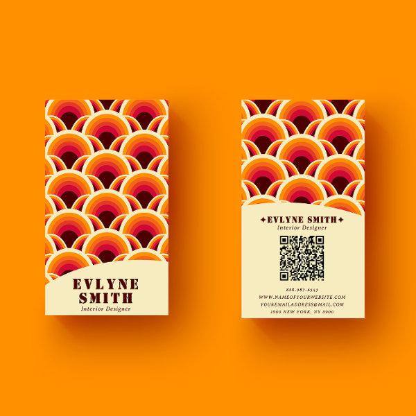 Retro Groovy Orange QR Code 70s Boho Geometric