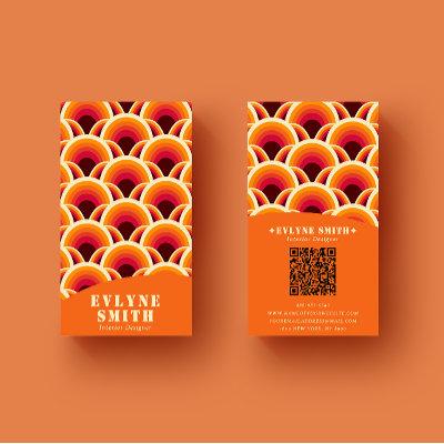 Retro Groovy Orange QR Code 70s Boho Unique