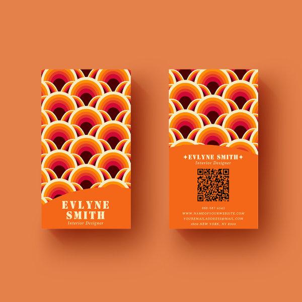 Retro Groovy Orange QR Code 70s Boho Unique