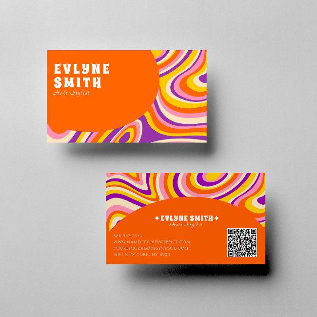 Retro Groovy Orange QR Code 70s Psychedelic Unique