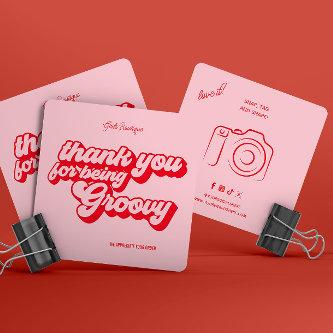 Retro Groovy Pink & Red Thank You Social Media  Square