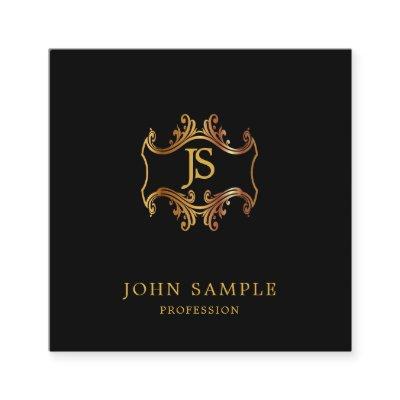 Retro Look Black And Gold Artistic Monogram Plain Square