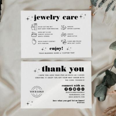 Retro Modern Jewelry Care Thank You Logo Business Enclosure Card