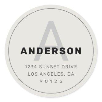 Retro-Modern Monogram  | Black Grey & Off White  Classic Round Sticker
