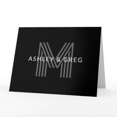 Retro Modern Name/s Editable Monogram Black & Gray Card