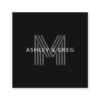 Retro Modern Name/s Editable Monogram Black & Gray Enclosure Card