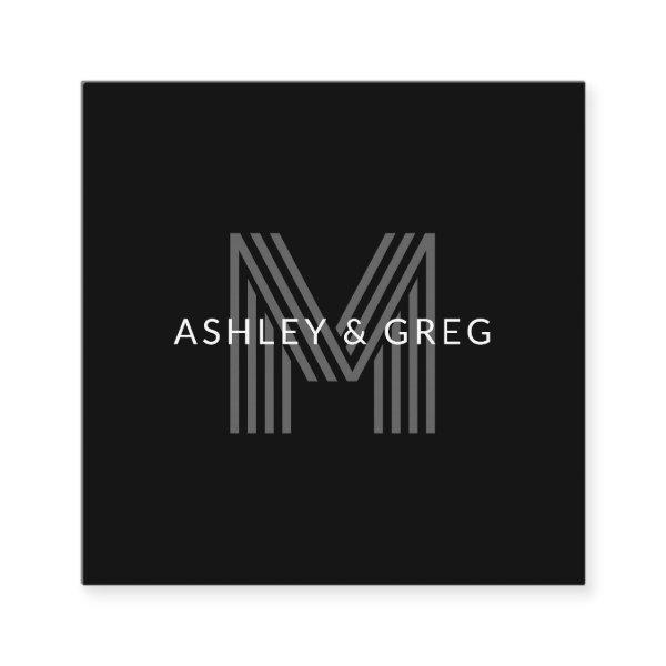 Retro Modern Name/s Editable Monogram Black & Gray Enclosure Card