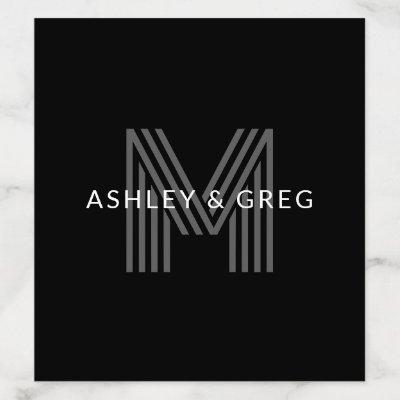 Retro Modern Name/s Editable Monogram Black & Gray Envelope Liner