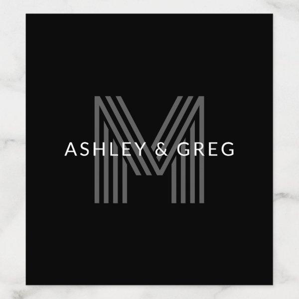 Retro Modern Name/s Editable Monogram Black & Gray Envelope Liner