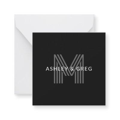 Retro Modern Name/s Editable Monogram Black & Gray Note Card