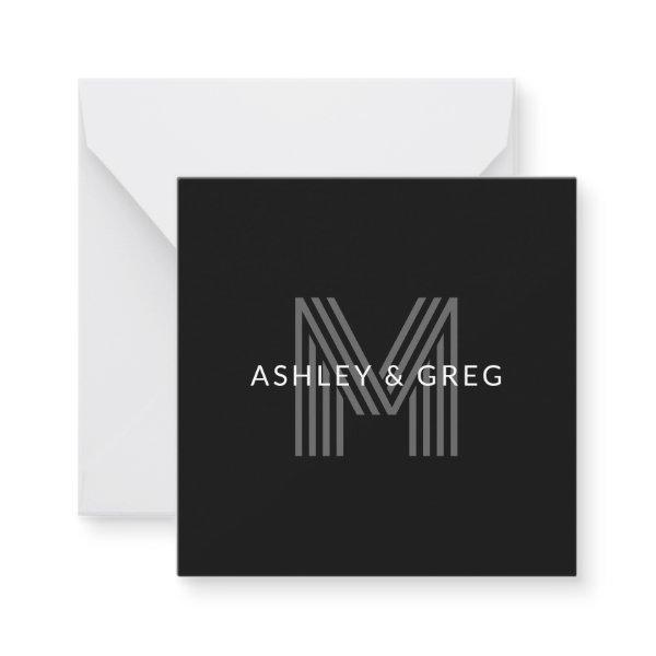 Retro Modern Name/s Editable Monogram Black & Gray Note Card