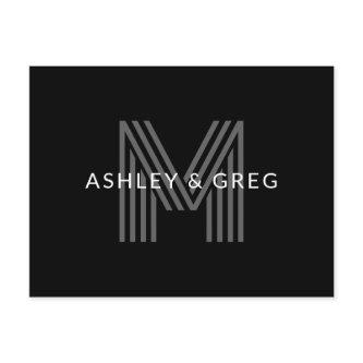 Retro Modern Name/s Editable Monogram Black & Gray Postcard