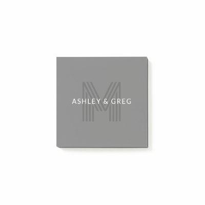 Retro Modern Name/s Editable Monogram Gray Post-it Notes