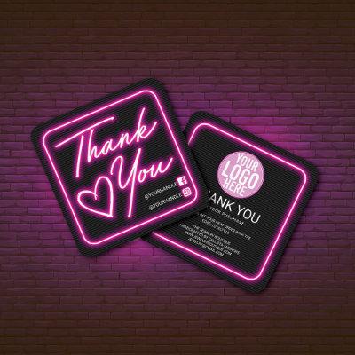 Retro Neon Pink Lighted Sign Customer Thank You Square