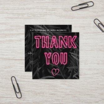 Retro neon pink sign order thank you black leaf square