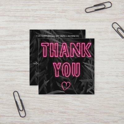 Retro neon pink sign order thank you black leaf square