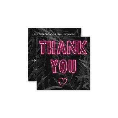 Retro neon pink sign order thank you black leaf square