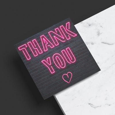 Retro neon pink sign order thank you square