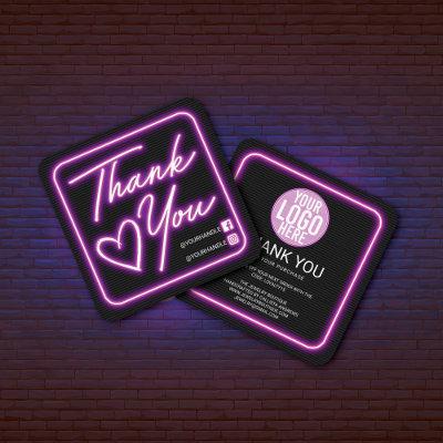 Retro Neon Purple Lighted Sign Customer Thank You Square