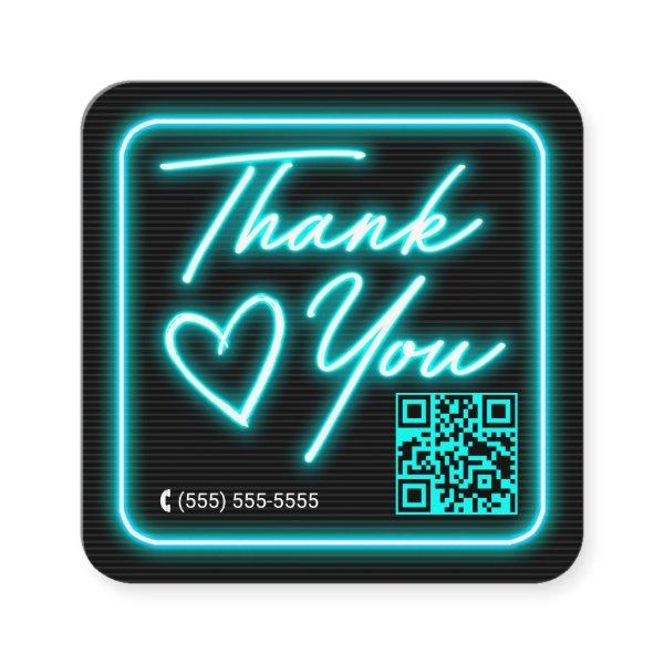 Retro Neon Teal Lighted Sign Customer Thank You Square
