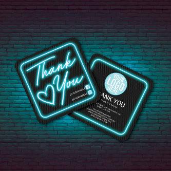 Retro Neon Teal Lighted Sign Customer Thank You Square