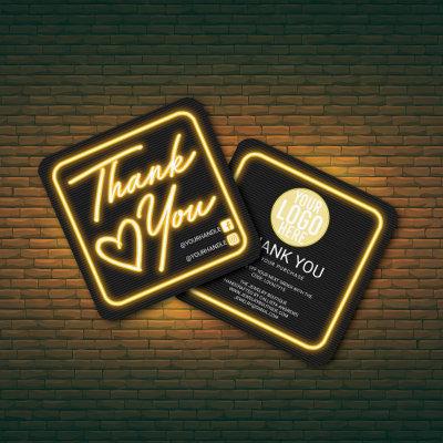 Retro Neon Yellow Lighted Sign Customer Thank You Square