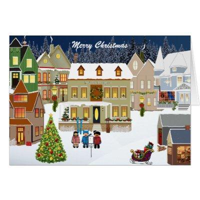 Retro New England Village Christmas Greeting Card