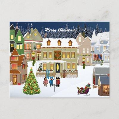 Retro New England Village Christmas Post Card