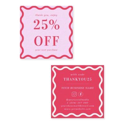 Retro Pink and Red Wavy Border Small Business 25%  Discount Card