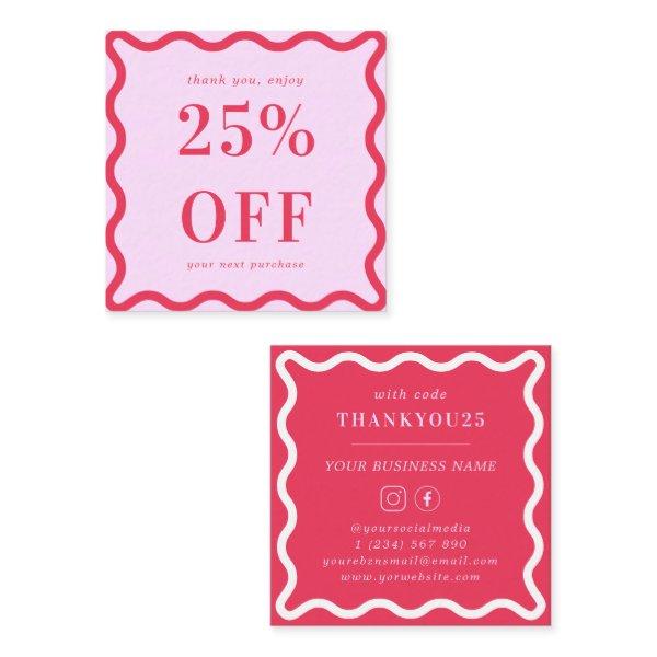Retro Pink and Red Wavy Border Small Business 25%  Discount Card