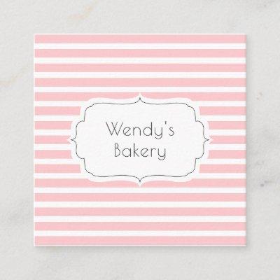 Retro pink and white vintage candy stripes bakery square