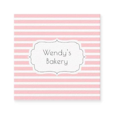 Retro pink and white vintage candy stripes bakery square