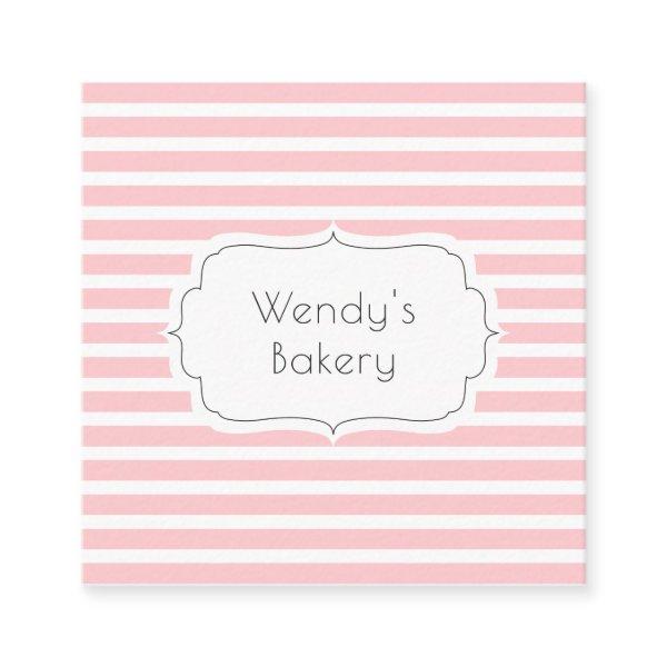 Retro pink and white vintage candy stripes bakery square