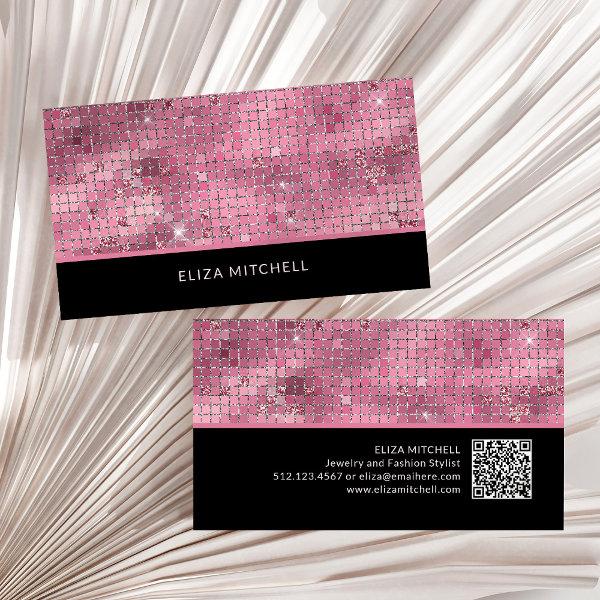 Retro Pink Disco Ball Mirror | QR Code
