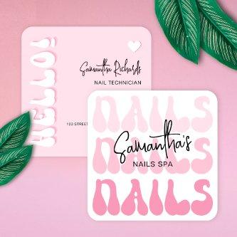 Retro Pink Modern Nail Artist Salon Manicure Square