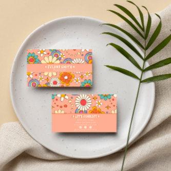 Retro Pink Orange Groovy Floral Boho Girly Trendy