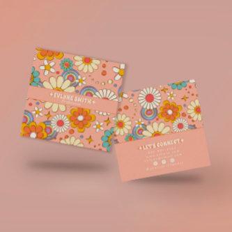 Retro Pink Orange Groovy Floral Boho Girly Trendy Square