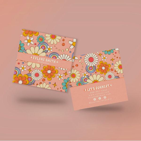 Retro Pink Orange Groovy Floral Boho Girly Trendy Square