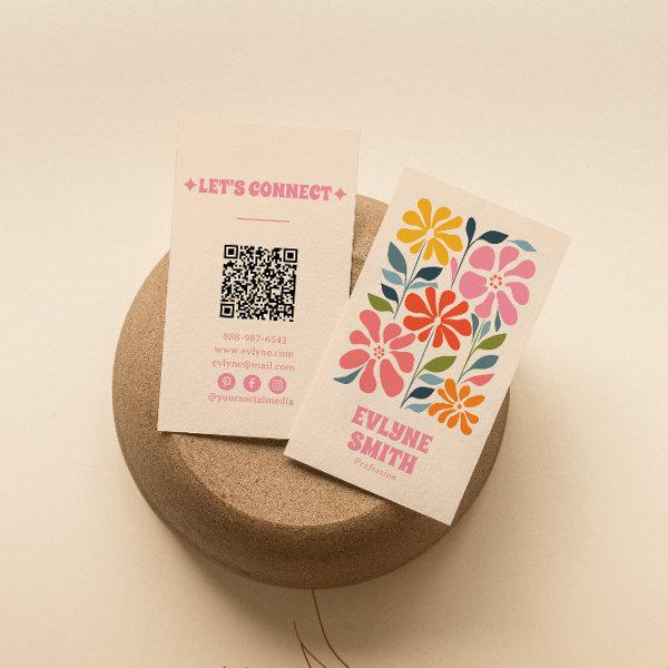 Retro Pink Orange QR Code Groovy Floral Girly Boho