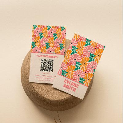 Retro Pink Orange QR Code Groovy Floral Trendy