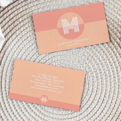 Retro Pink Peach Geometric Modern Monogram