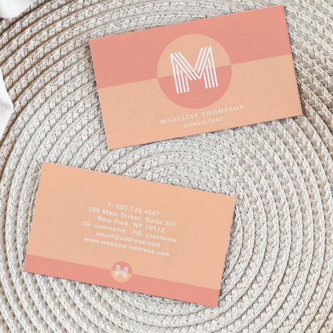 Retro Pink Peach Geometric Modern Monogram