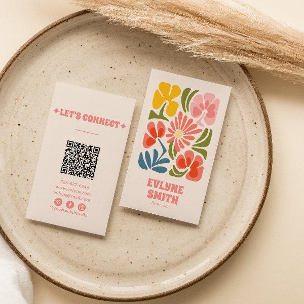 Retro Pink Red QR Code Groovy Floral Girly Boho