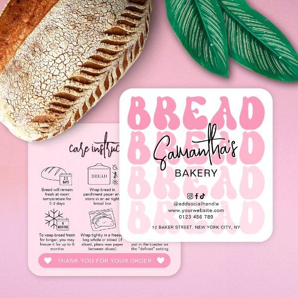 Retro Pink Trendy Bread Loaf Care Instructions Square