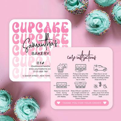 Retro Pink Trendy Girly Cupcakes Care Instructions Square