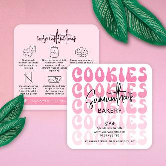 Retro Pink Trendy Sugar Cookies Care Instructions Square