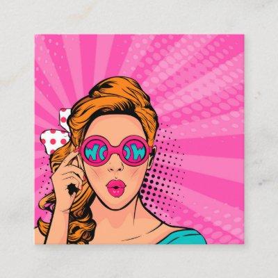 Retro Pop Art Blonde Lady Wow Pink ID556 Square