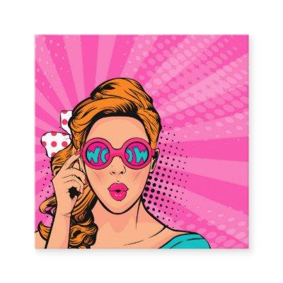 Retro Pop Art Blonde Lady Wow Pink ID556 Square