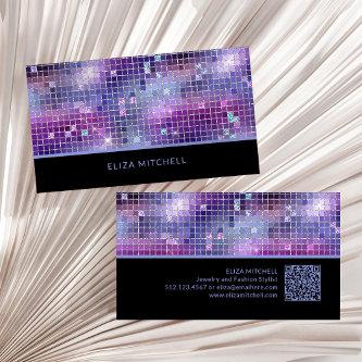 Retro Purple Pink Blue Disco Ball Mirror | QR Code