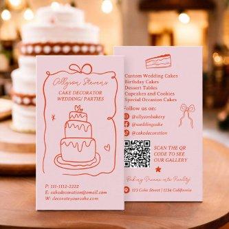 Retro red French Scribbles cake decorator qr code